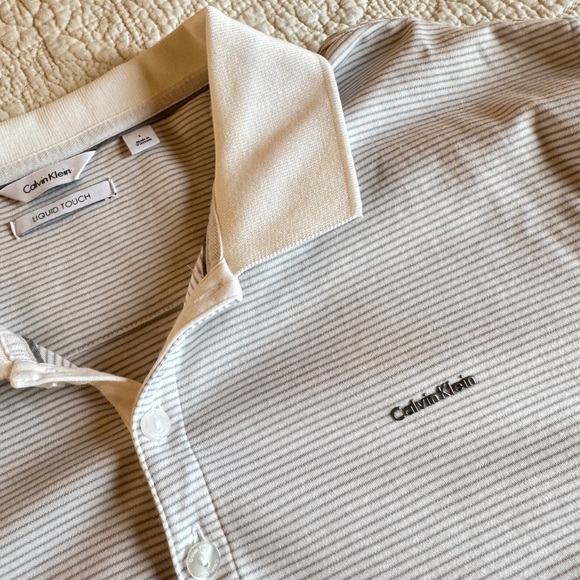 Calvin Klein White and Gray Striped Polo Shirt liquid touch size large - Picture 6 of 6